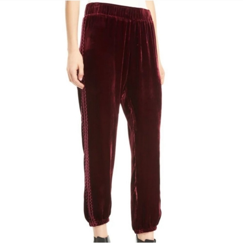 Johnny Was Aurora Silk Velvet Joggers green Embroidered large